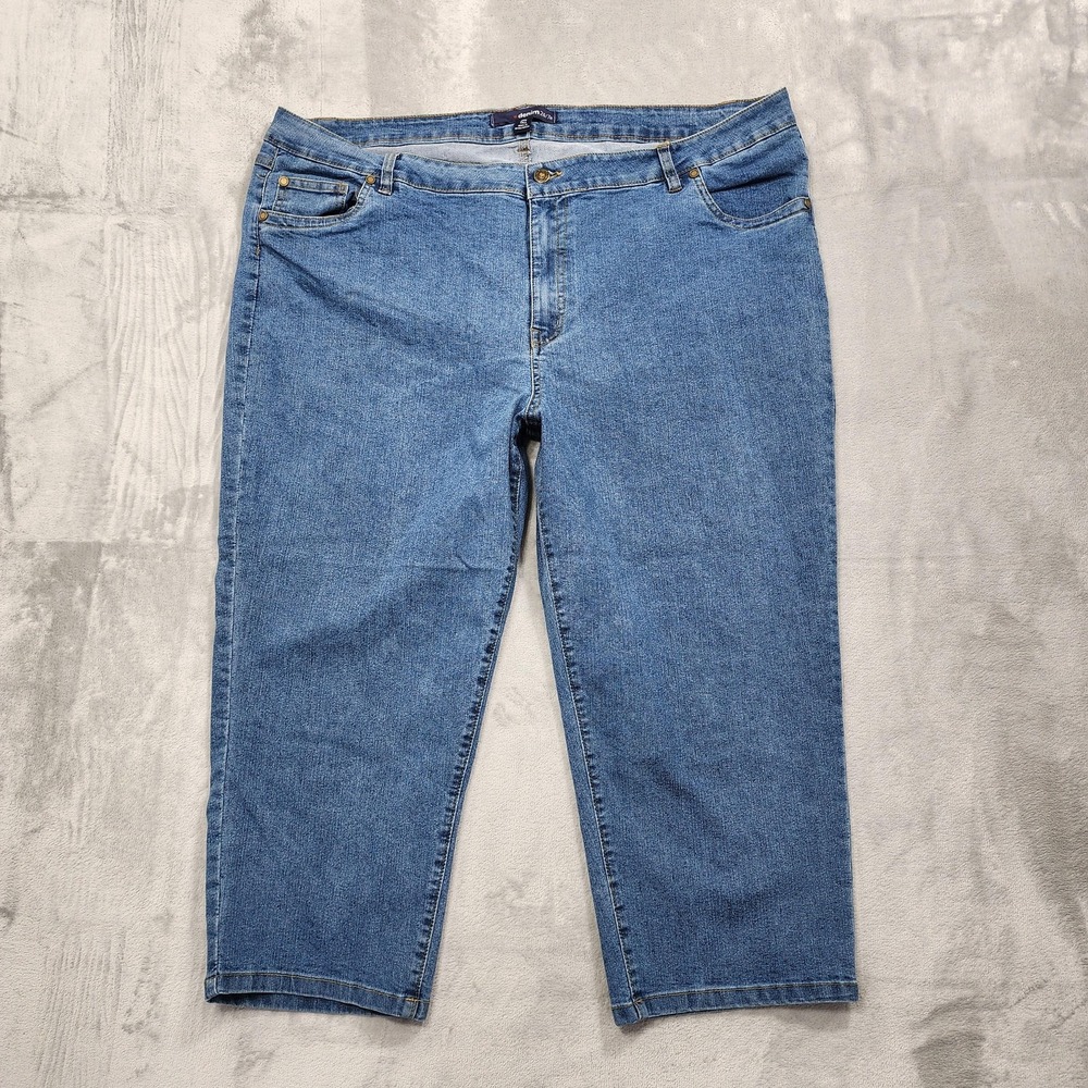 Denim 24/7 Jeans Womens 24W TALL Blue High Rise Relaxed Capri Stretch‎ Denim